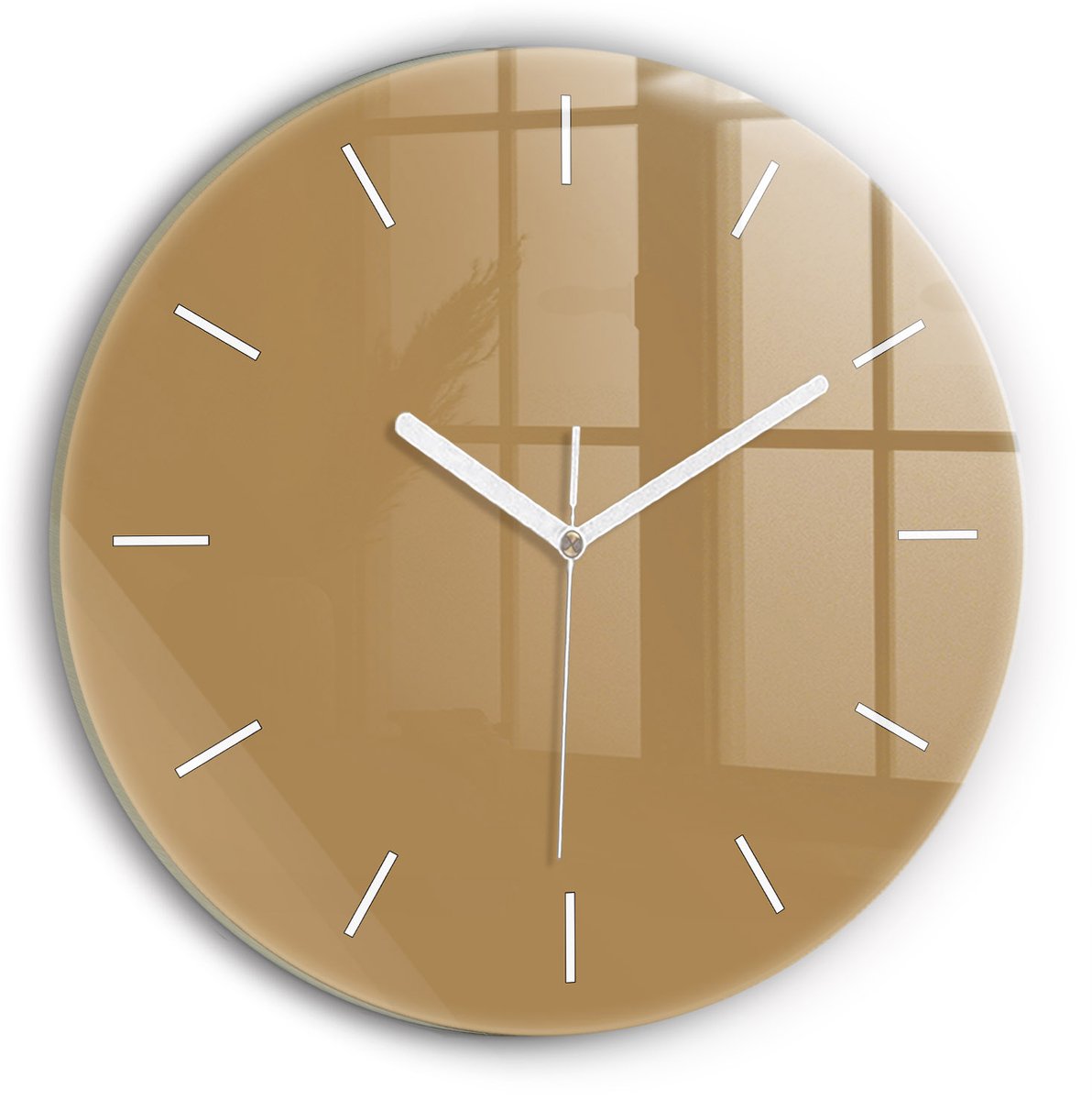 Wallfluent Wandklok - Beige Ronde Glazen Wandklok - 30 cm x 30 cm - Beige Wandklok - Witte Handen - Wandklok Zonder Cijfers - Wandklok voor in de Keuken - Ronde Glas Klok - Scandinavisch Wandklok - Ronde Glazen Klok