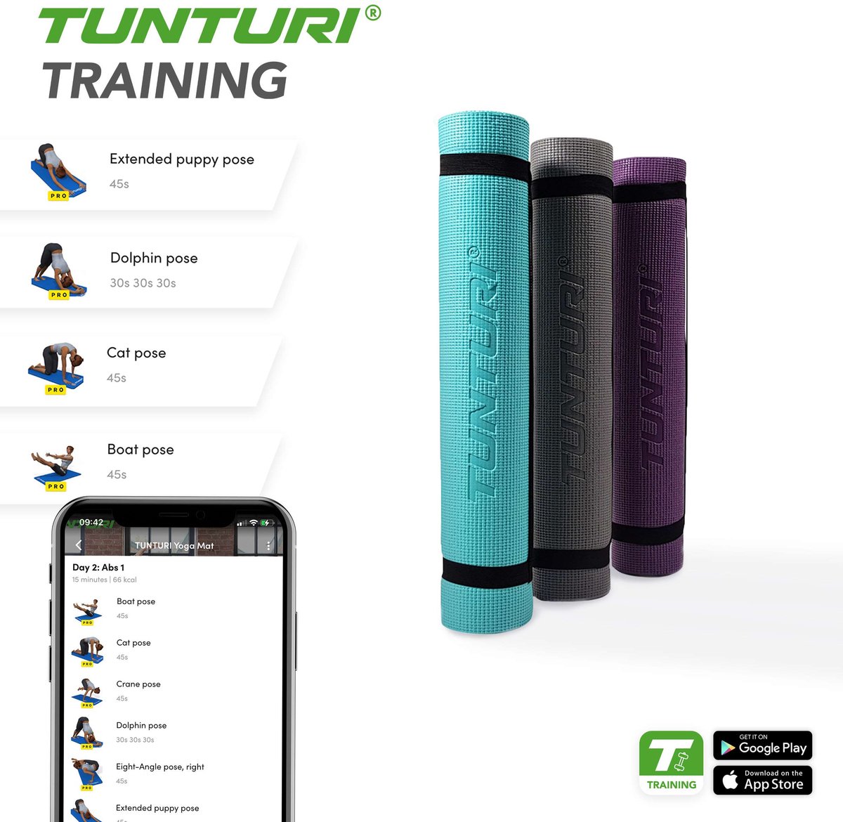 Tunturi PVC Yogamat - Fitnessmat 4mm dik - Paars thumbnail 4