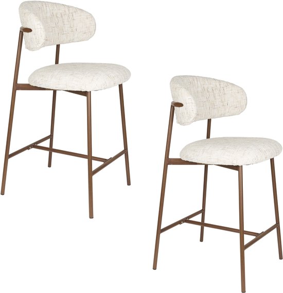 Living de bar/comptoir Claes avec dossier, Wit cassé, Set de 2