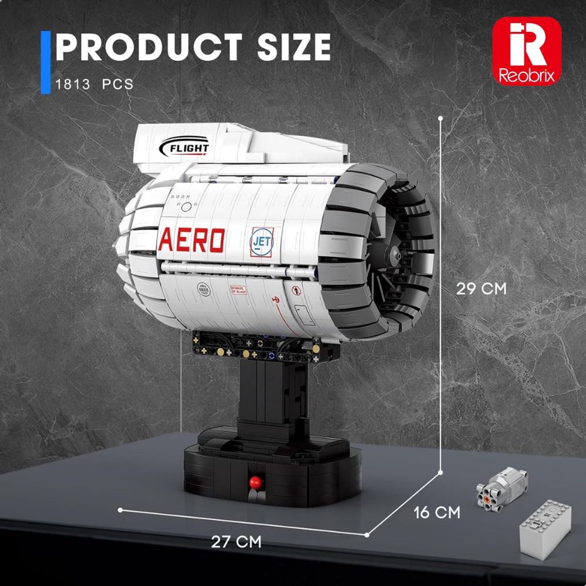 Reobrix - 33019 Vliegtuig Motor bouwset | Classic contructie modelbouw | Technische educatief speelgoed voor volwassenen | DIY creator motorisch decoratie geschikt voor Lego | Bouwdoos met 1813 bouwstenen — afbeelding 10