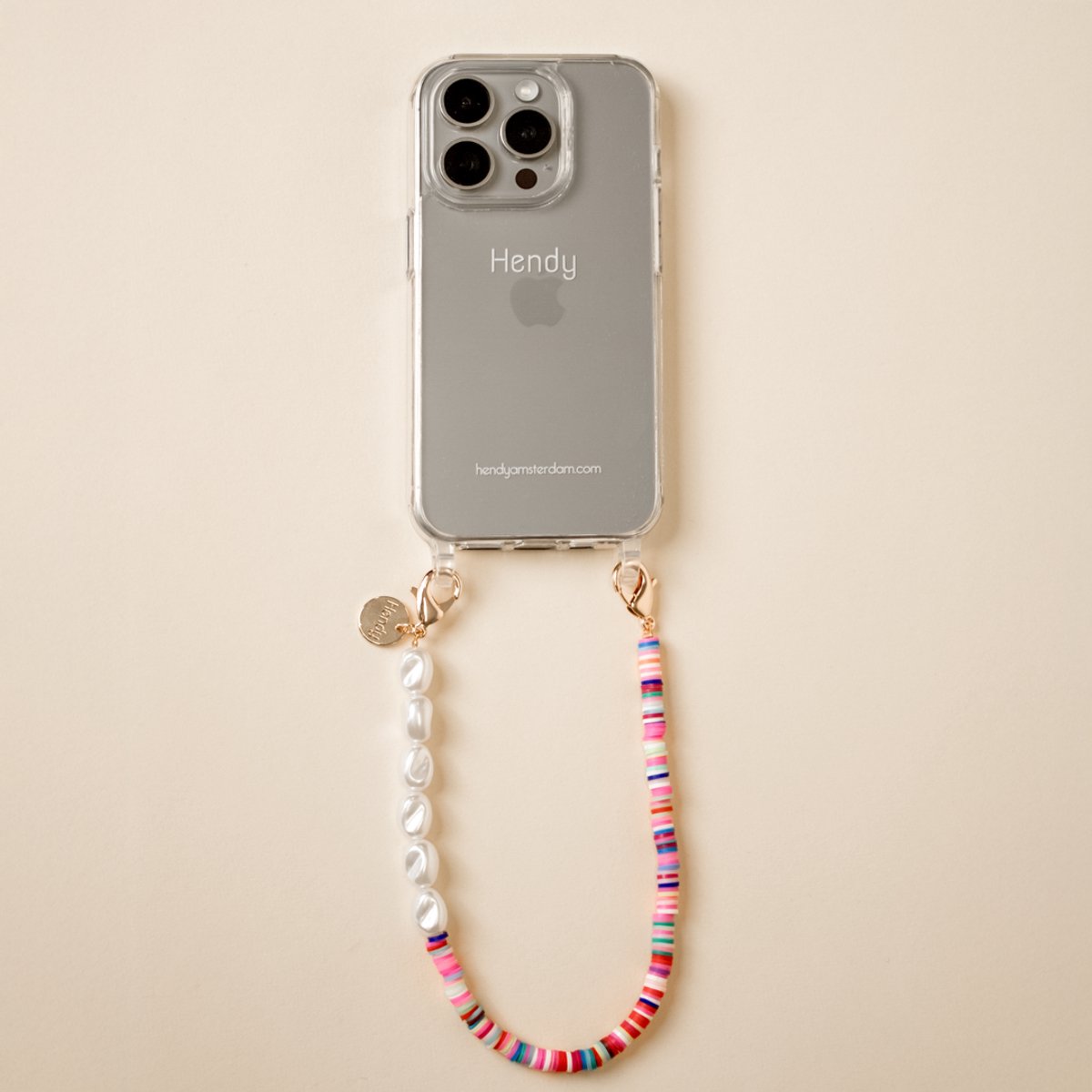 Hendy telefoonhoesje met koord - Pearl Rainbow Telefoonketting - iPhone 7 Plus / 8 Plus