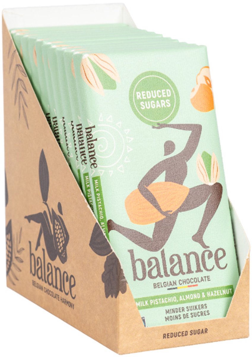 Balance | Melkchocolade | Pistache Amandelen Hazelnoten | 12 Stuks | 12 x 100g