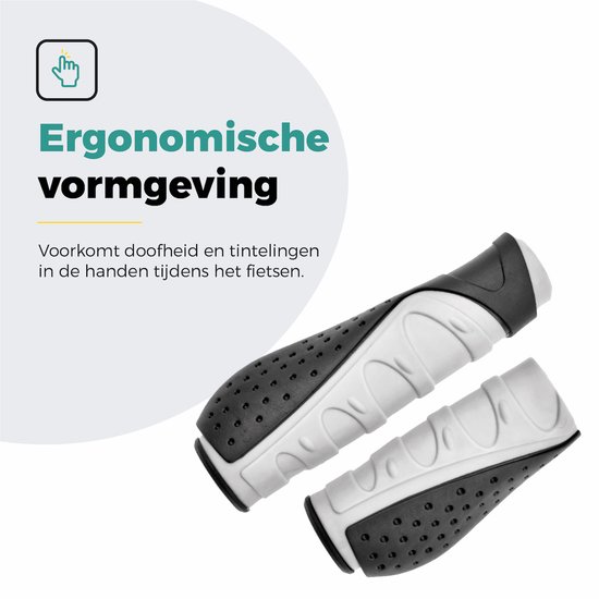 Gedetailleerd zicht op de ergonomische fietshandvatten met anti-plak coating.