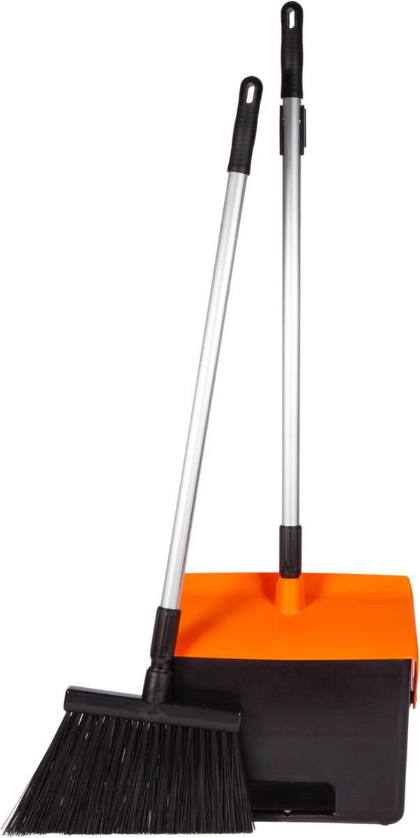 ChiaMo.nl Hotelveegset – OrangeBrush – Stofblik + Smalle Bezem + 2 Stelen + Clip – 67% Gerecycled