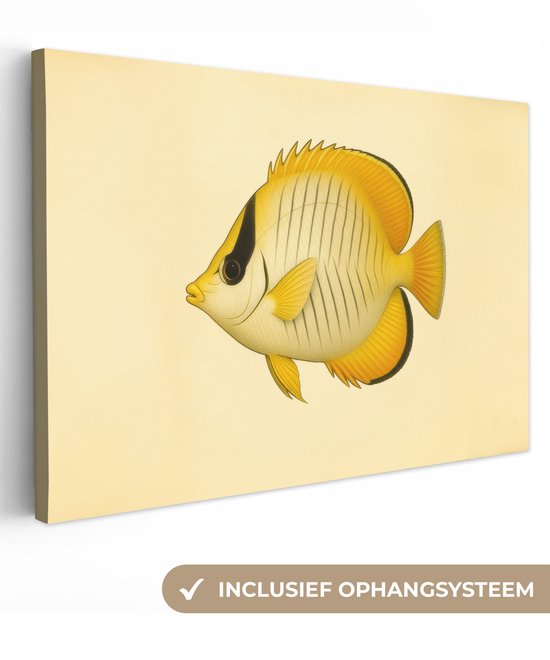 Tableau sur toile 120x80 cm - Décoration murale ovale - Poisson - Jaune - Écailles - Décoration murale murale salon - Décoration chambre - Accessoires de décoration - Peintures sur toile