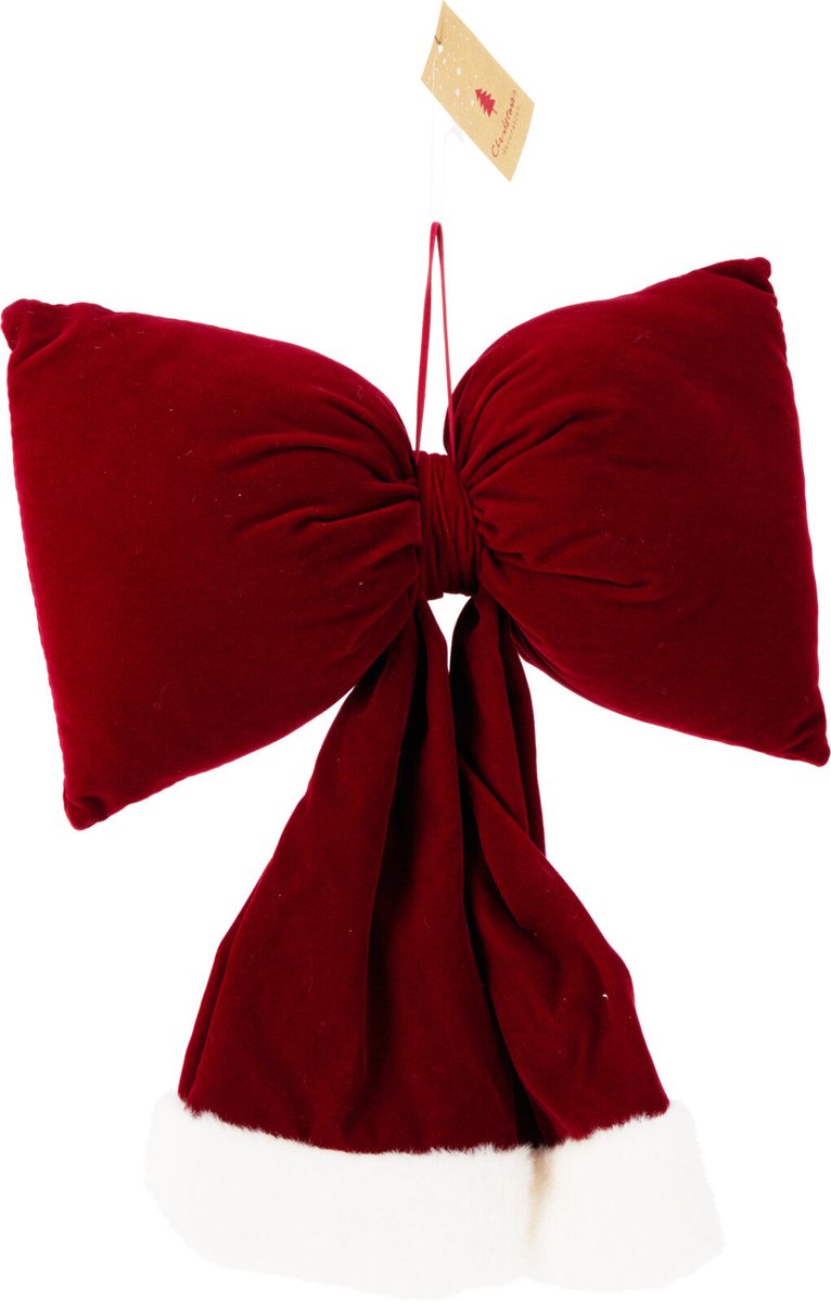 Home & Styling Kerstdecoratie/Kersthanger Velvet Strikken - Set van 4 stuks - 29x37cm - Rood