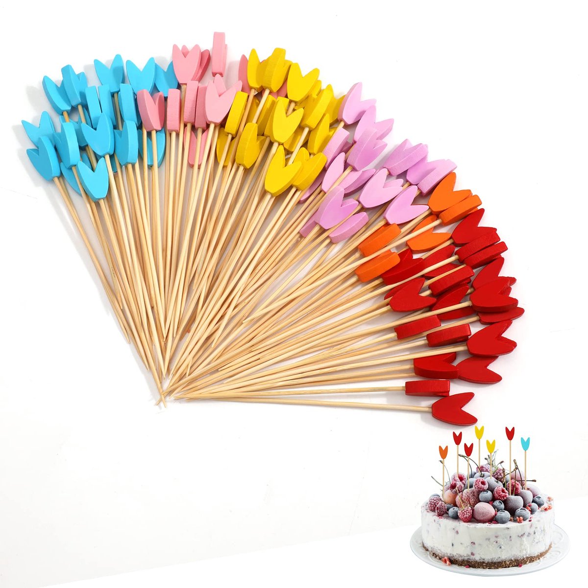 100 stks Bamboe Hart Cocktail Spiesen 4,7 inch - Kleurrijk voor Feest en Snacks