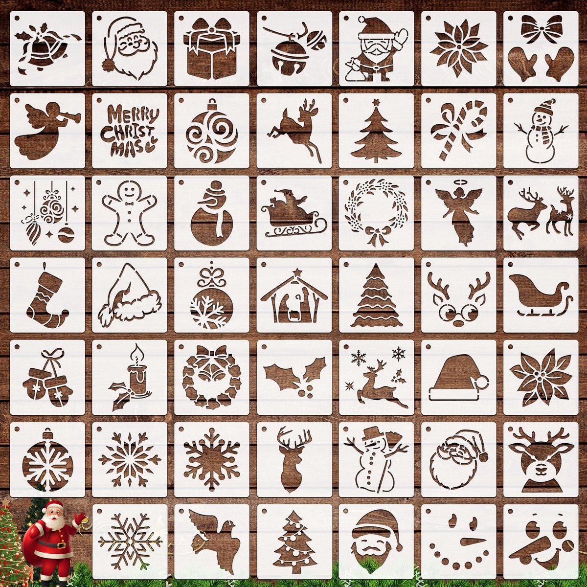 Kerstsjablonen 48 stuks - 3 x 3 inch - Herbruikbare stencils voor houtversiering