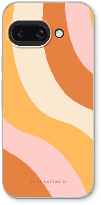 Telefoonhoesje met een retro, golvend patroon in oranje, geel, perzik en crème tinten.