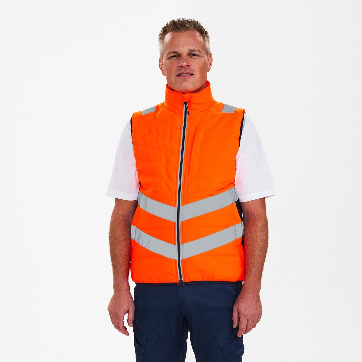 Engel Safety gewatteerd bodywarmer 5159-158 - Hi-vis Orange / Blue Ink - 5XL