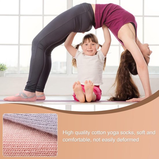 3 paar antislip yogasokken met handgrepen voor dames - katoen sokken voor balletbar, dans, fitness, pilates - paars, kaki, roze — afbeelding 3