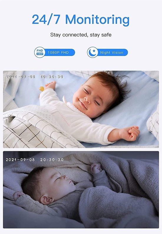 Indoor Beveiligingscamera 2-Pack - 1080p HD Baby- en Huisdier Monitor met Nachtzicht, 2-Weg Audio, Beweging/Geluid Detectie van Merkloos — afbeelding 4