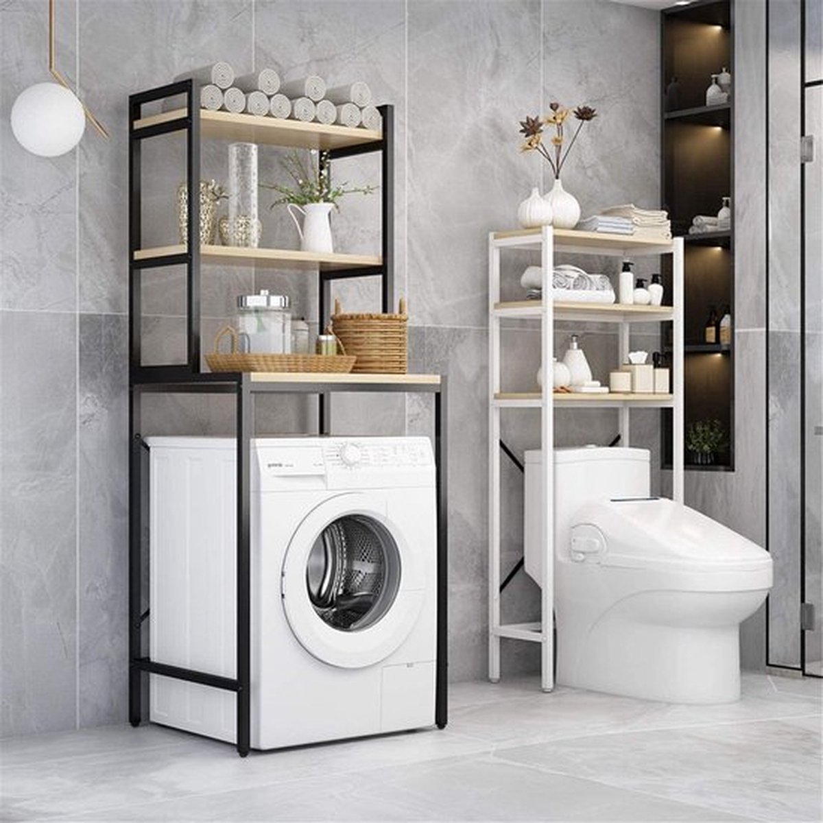 Wasmachine Rek - 3 laags - Kast - Ombouw - Robuust - Vocthbestendig - 69 x 60 x 177 cm - Zwart — afbeelding 4