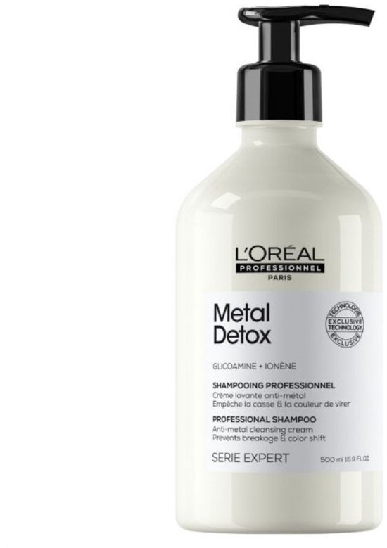 L'Oréal Professionnel Metal Detox Shampoo, 500 ml, met pompdispenser.
