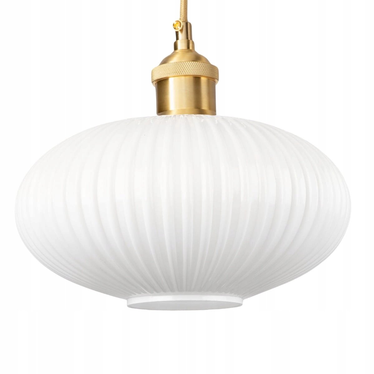 Gouden Glazen Hanglamp Torino UFO 30cm - Geribbeld Melkwit