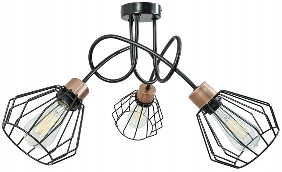Hanglamp Loft Diamant Metaal Zwart Koper 3xE27