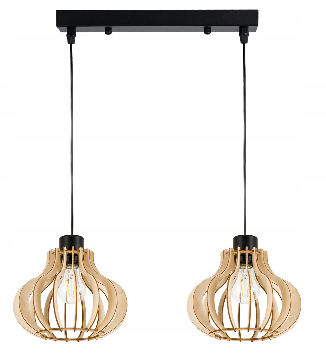 Loft Hanglamp met Houten Kap, 2x E27 Fitting