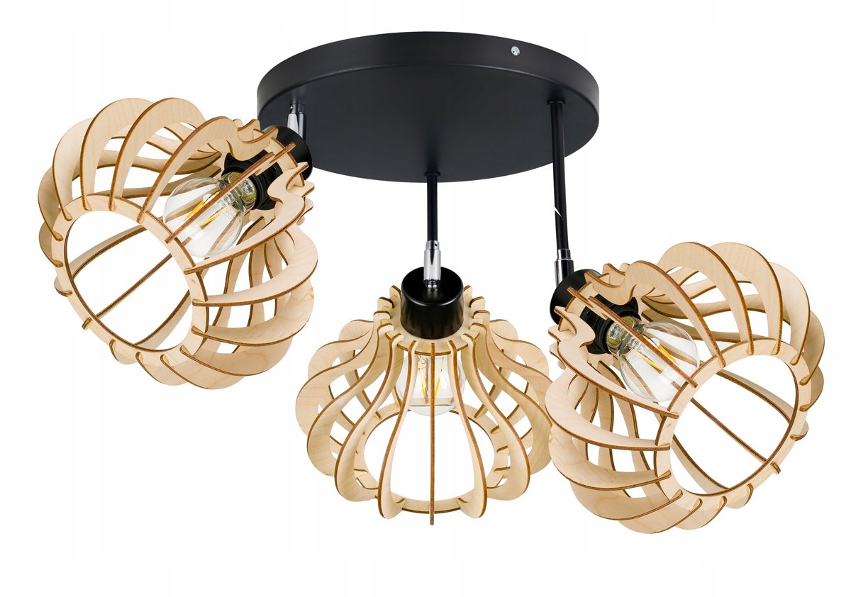 Loft Plafond Lamp met Hout & Verstelbare Armen - 3xE27