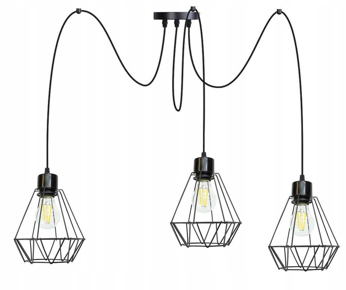Hanglamp Zwis Loft 3xE27 Zwart Metaal Draadklossen