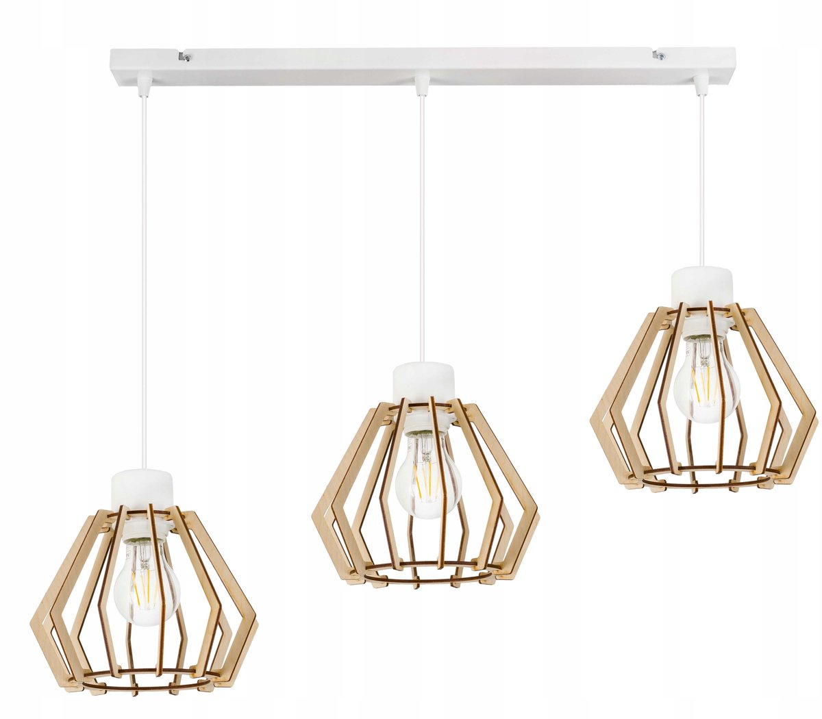 Hanglamp Loft Hout E27 3-lichts Wit/Beige