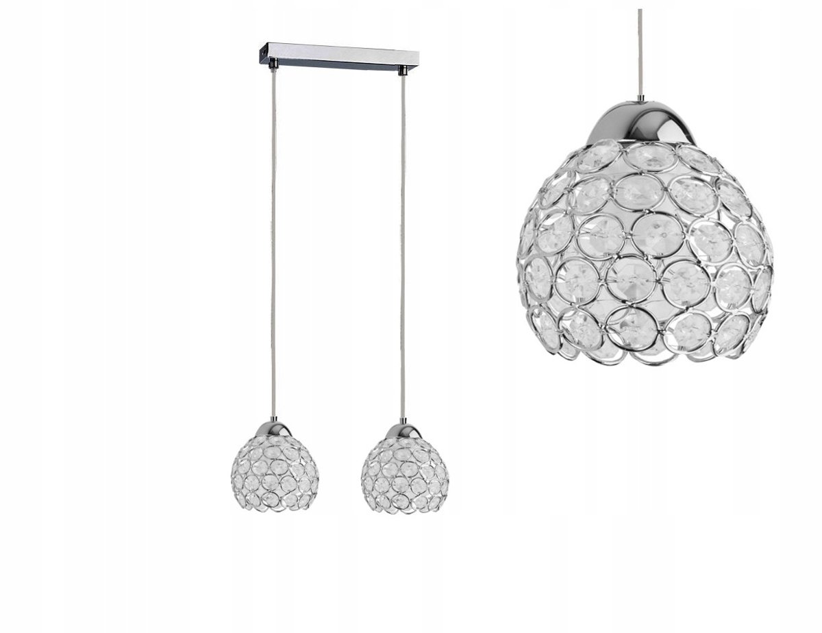 Chroom Kristallen Hanglamp - 2xE27 - 30cm Breedte