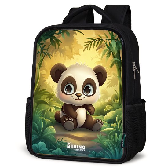 NoBoringSuitcases.com® - Rugzak zwart - Schooltas jongen & meisje - Panda - Bamboebos - Groen - Rugtas voor school - Boekentas kind - Schoolrugzak - Kinderrugzak