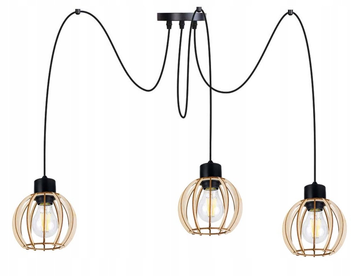Hanglamp ZWISS Loft 3xE27 Houten Kappen Zwart