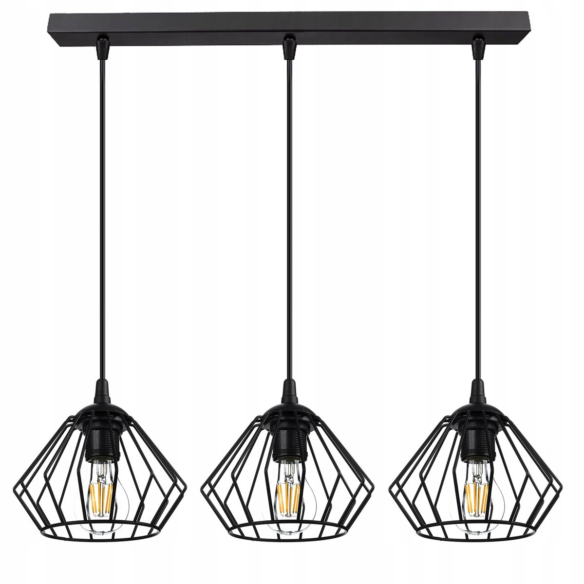 Retro Hanglamp Diamant Loft Zwart Mat E27 3x