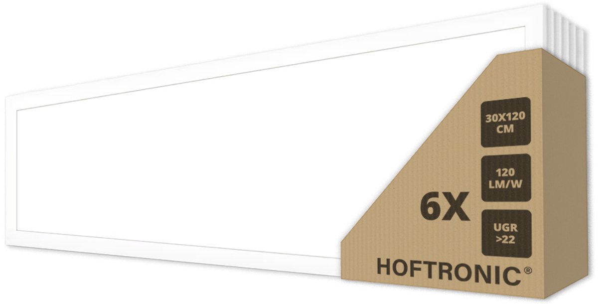 HOFTRONIC LED paneel rechthoek – 36 watt 4320 lumen 4000K neutraal wit – flikkervrij UGR22 – aluminium wit – IP20 – kantoorverlichting systeemplafond verlichting