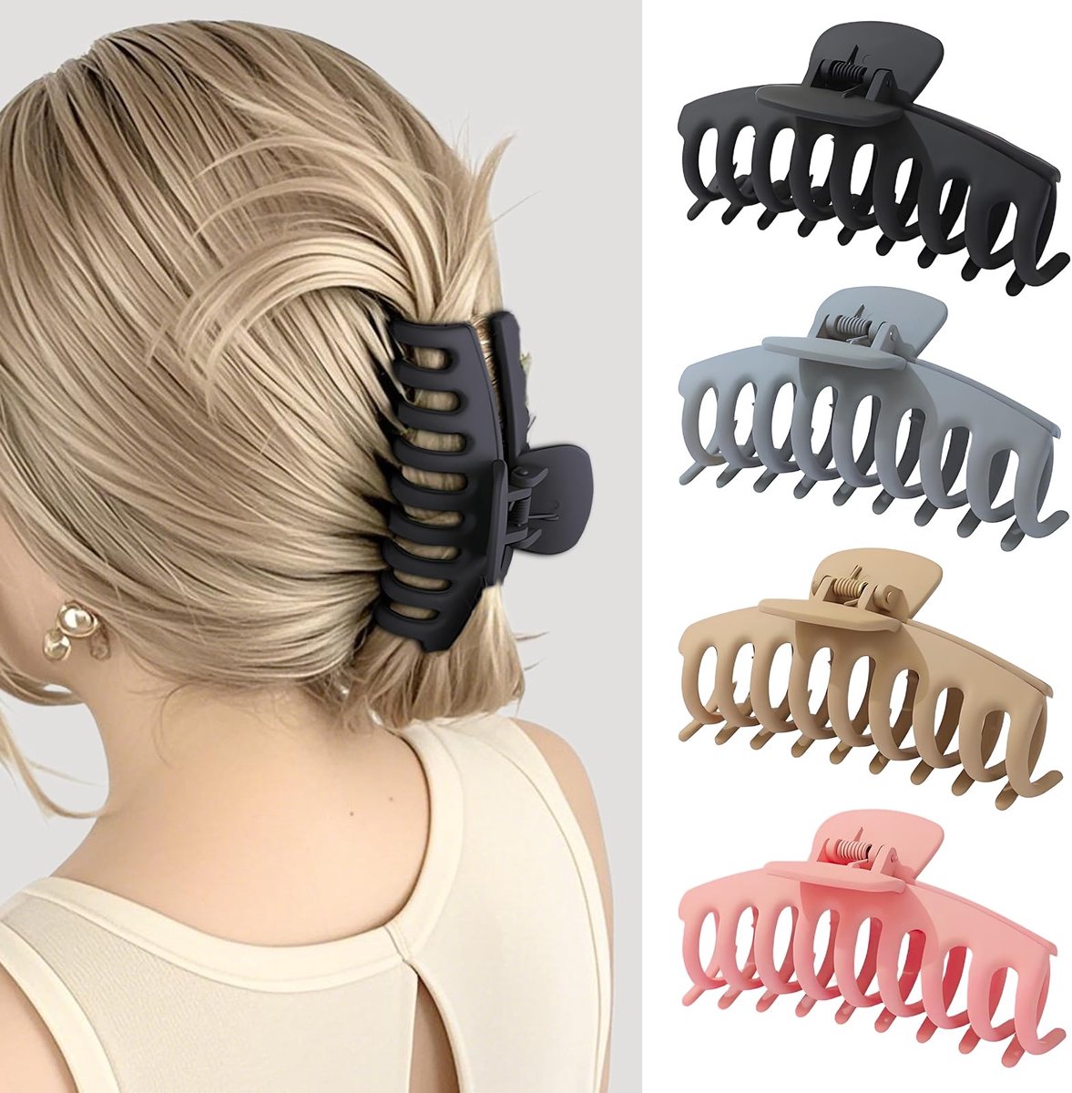Unyqoos® Set van 4 grote antislip haarspelden voor dik haar in stijlvolle kleuren