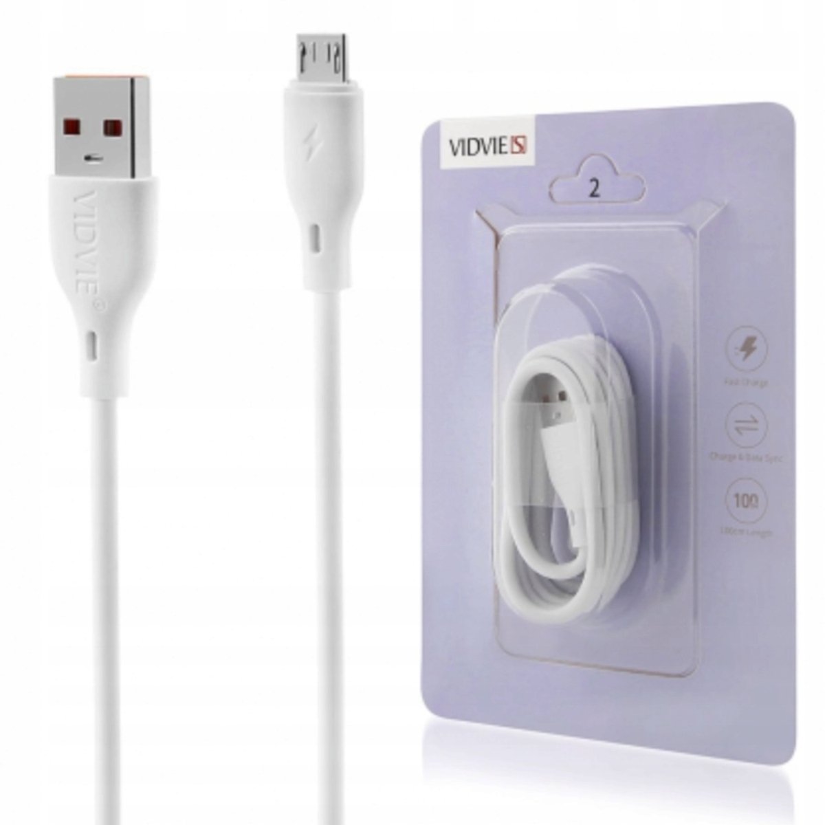VIDVIE DC06 USB Naar Micro USB Kabel 1M Wit - Snel Laden 2.1A