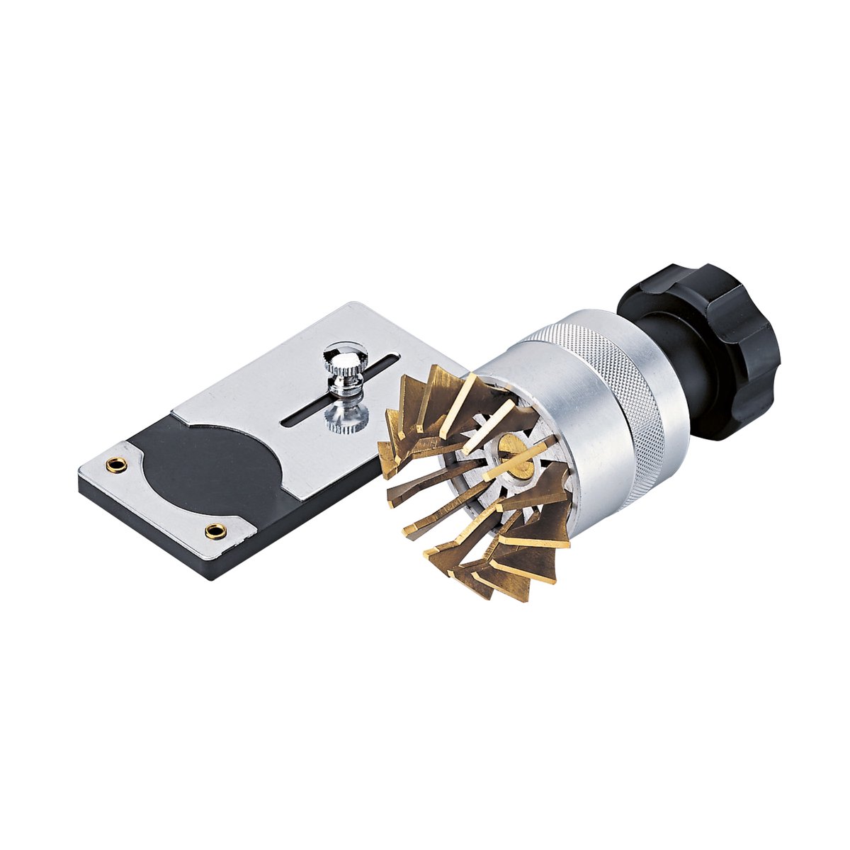 Glasverwijderaar met aluminium trommel, met messing grijpers en kunststof draaigreep, speciaal horlogemakersgereedschap voor het plaatsen van horlogeglazen