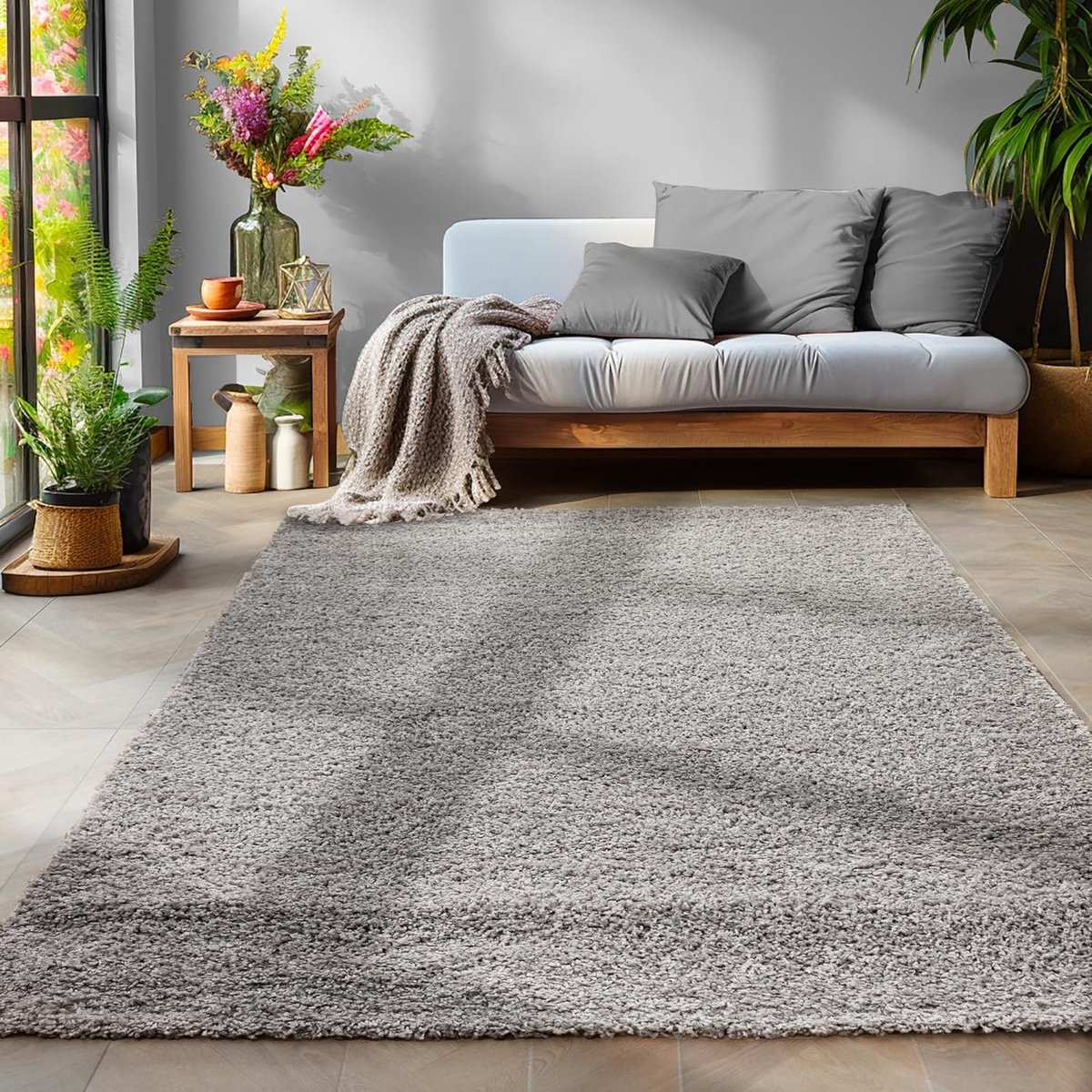 Basic Shaggy vloerkleed Lichtgrijs Hoogpolig- 80x150 CM