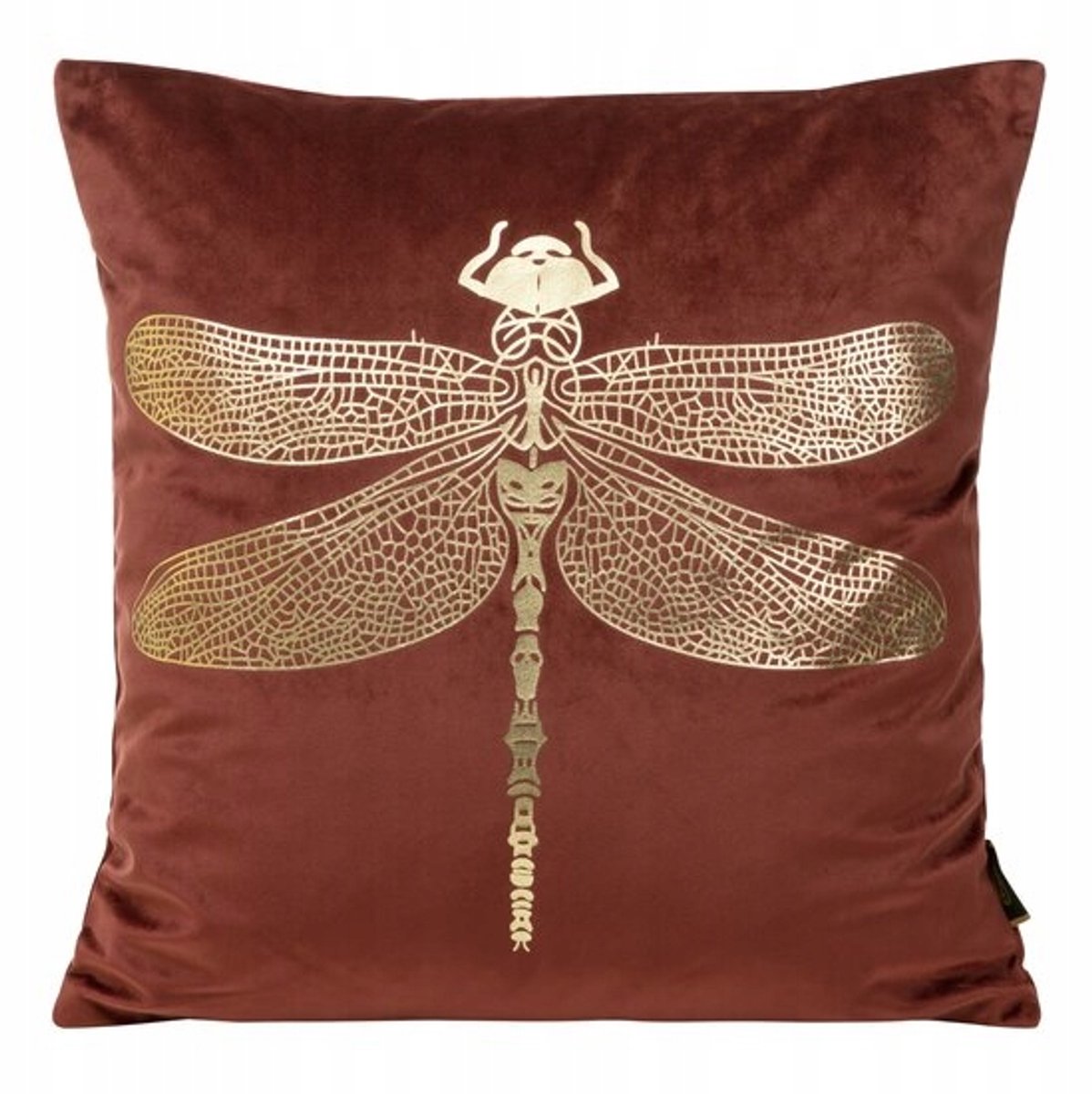 Decoratieve Kussenhoes 45x45cm - Zacht Velours met Libelle & Gouden Accenten