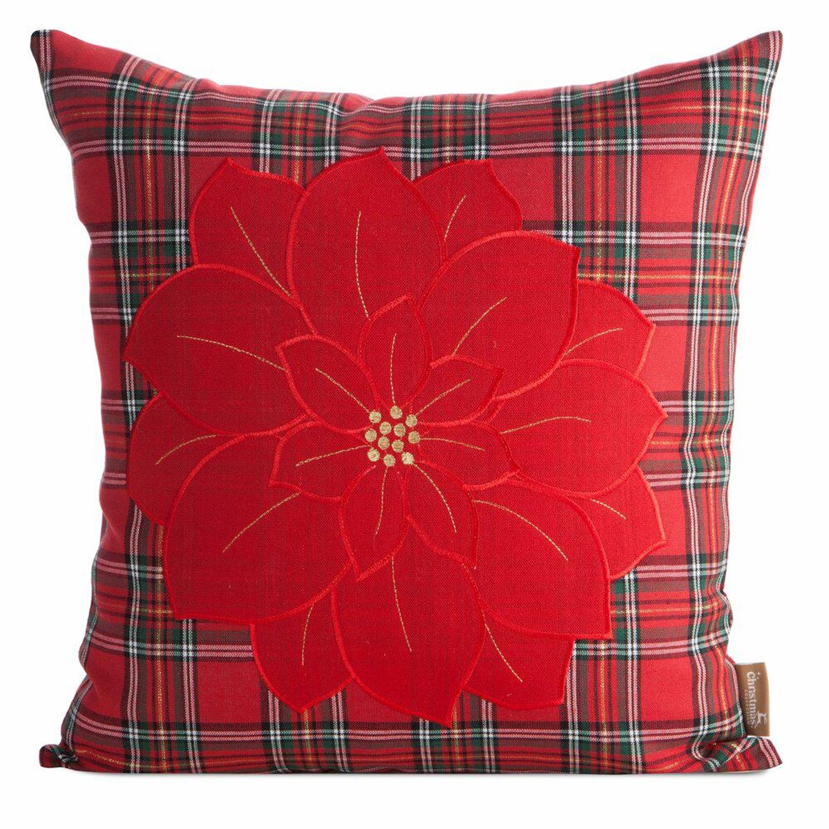 Kerst Kussenhoes 45x45cm Rood Bloem Design met Rits