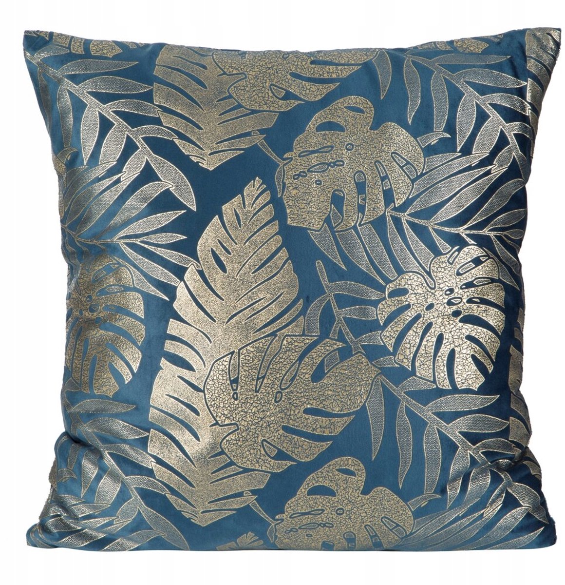 Decoratieve Kussenhoes Velvet 45x45cm - Exotische Bladeren Blauw/Goud