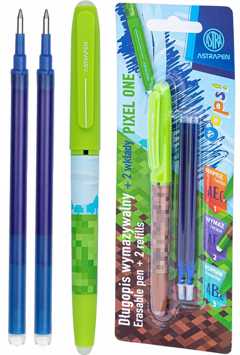 Astra Minecraft Uitwisbare Pen Blauw - 2 Stiften