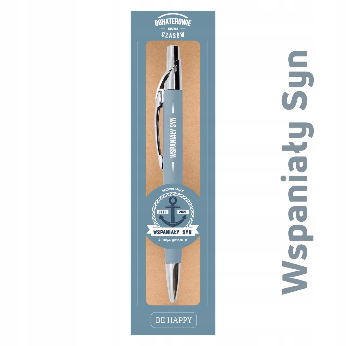 Be-Happy Blauwe Pen met Gravure - Schrijven met Stijl
