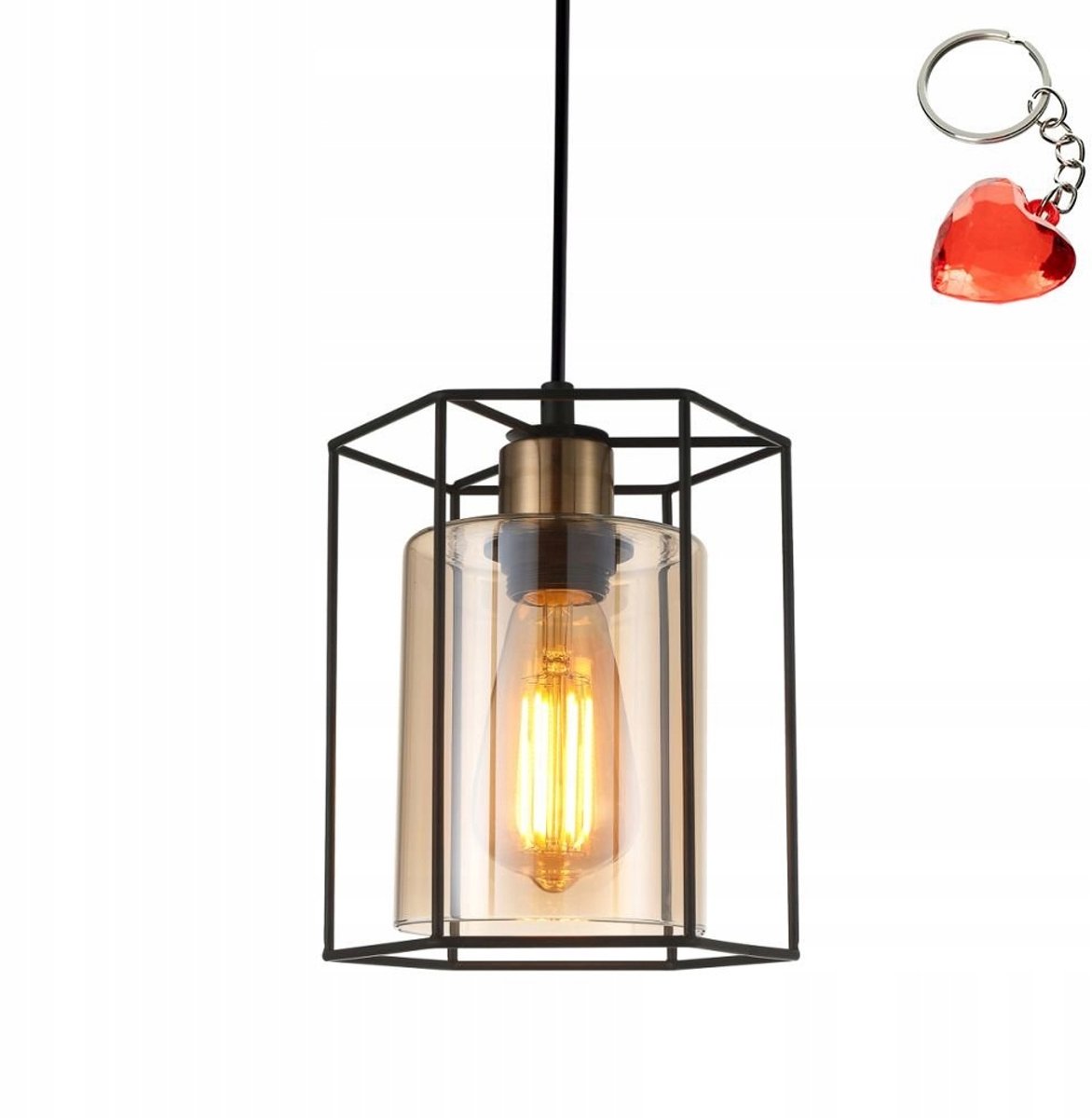 Italux Kalula Hanglamp E27 Zwart Amber Glas - Stijlvol en Functioneel