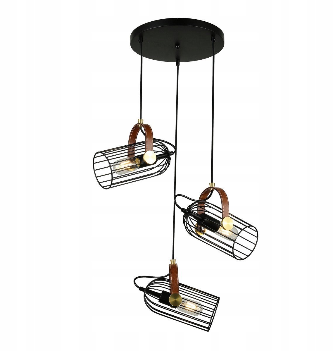 Italuuux Antonin PND-2445-3-3-BK Hanglamp Zwart Stalt & Leer E27