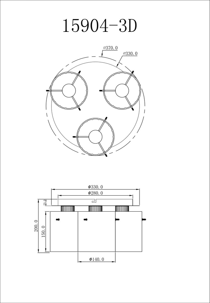 Plafondlamp TULIVAR ø37CM E27 (Grote Fitting) Grijs 3-Lichts Smoked