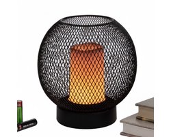 Lomera Sfeervolle Tafellamp - Zwart Metaal - Warm Wit Licht - Draad Design - Luxe Uitvoering - Op Batterijen - Tafel Lamp - Lampje - Tafellamp Zwart - Designlamp - Tafellamp Zonder Snoer - Moderne Tafellamp