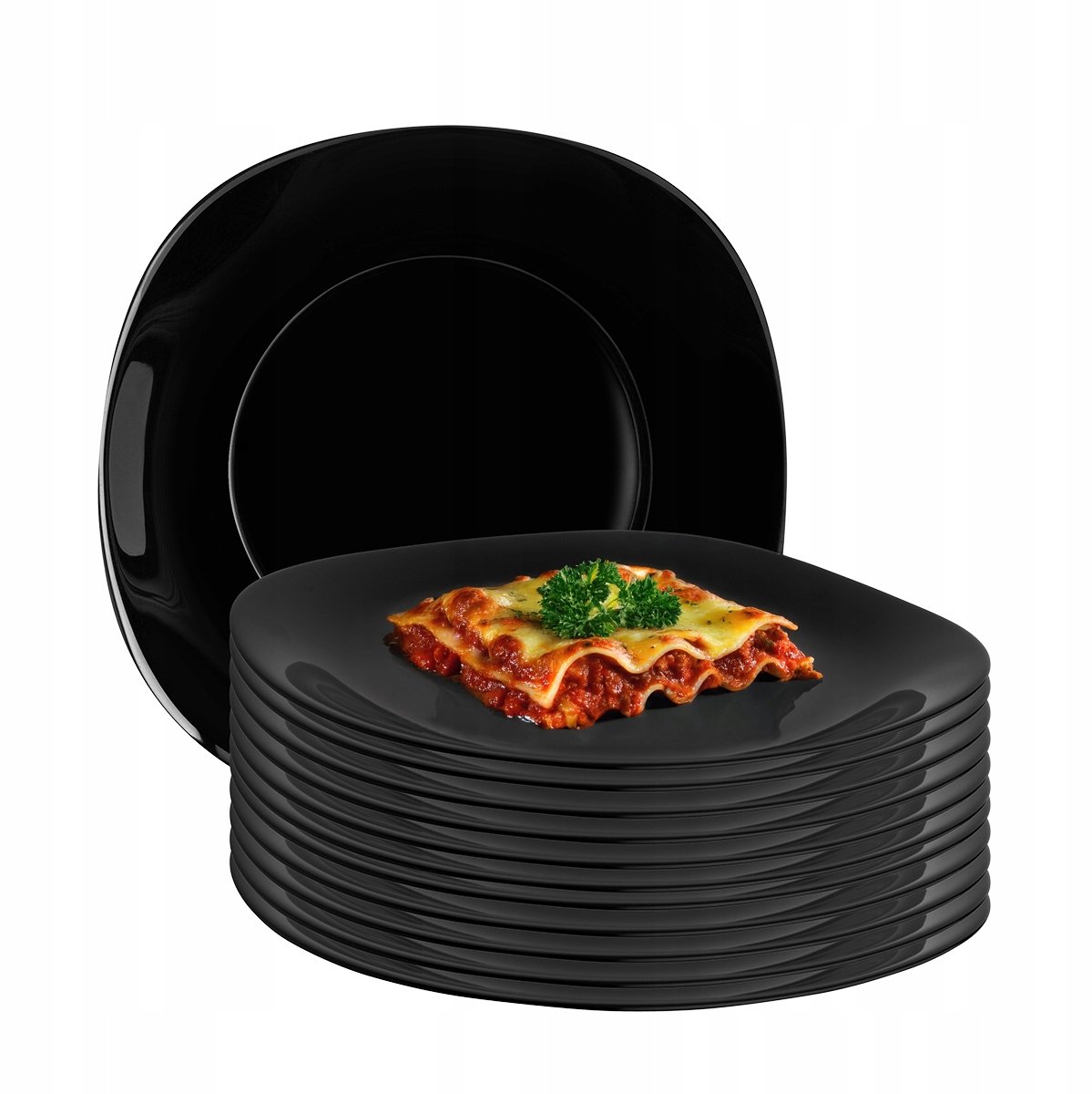 Altom Black Harmony Diner Borden Set - 12 stuks, 24,5 cm, zwart glas
