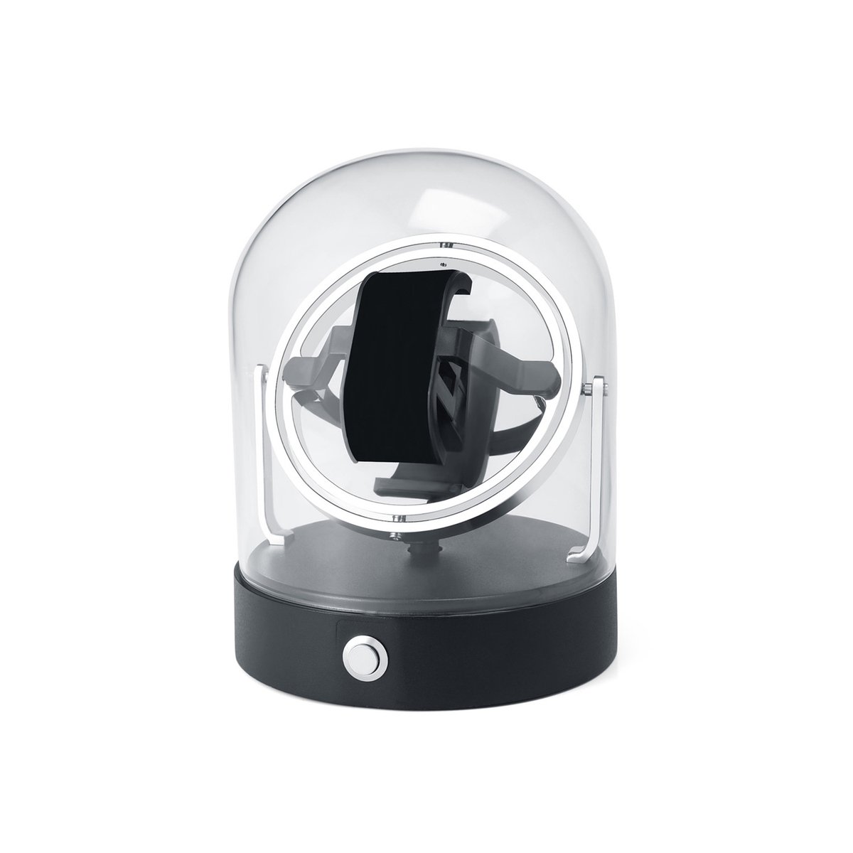 Horlogeopwinder 360 graden, met echte glazen koepel en metalen voet
