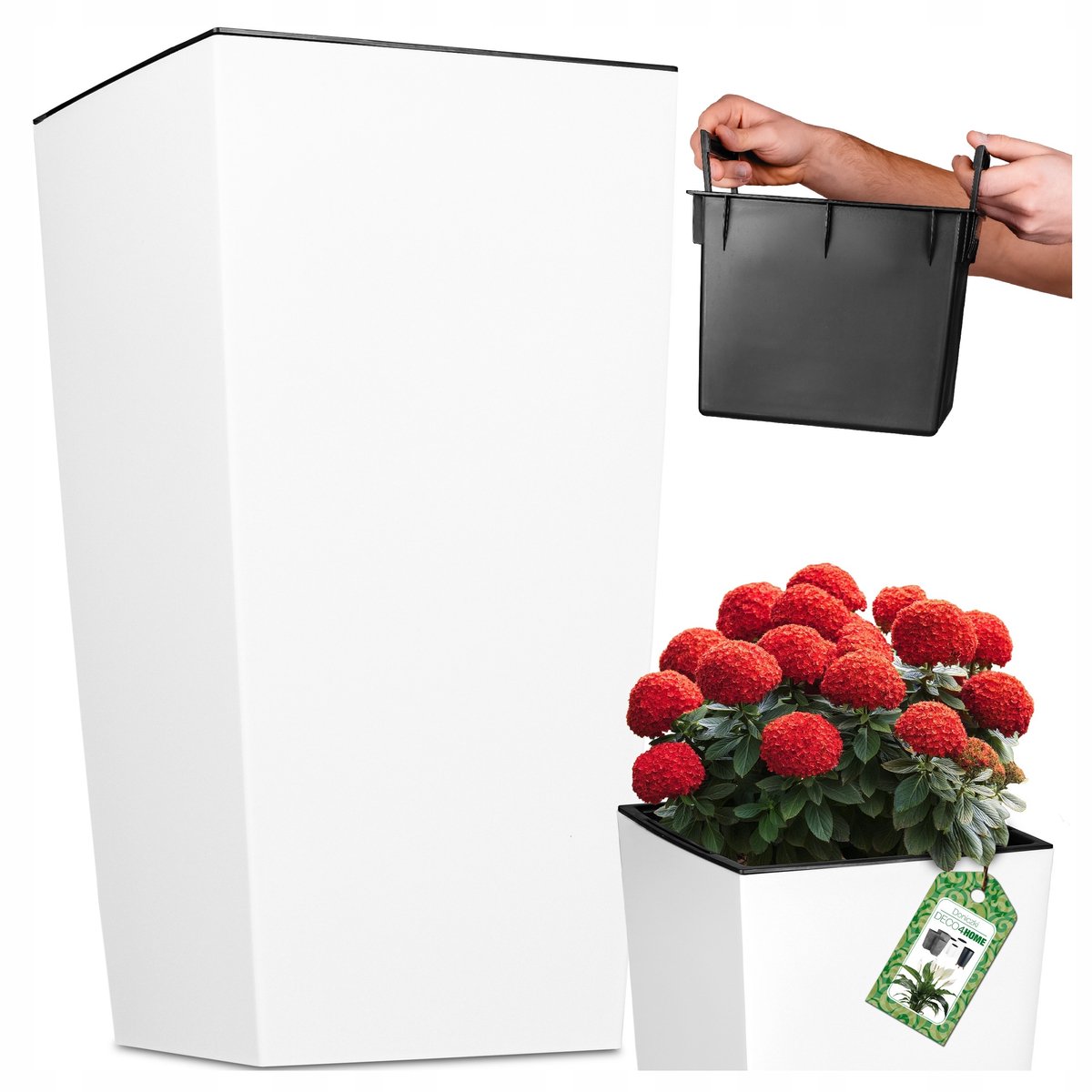 Matwitte hoge bloempot 50 cm met inzet - tuin en balkon