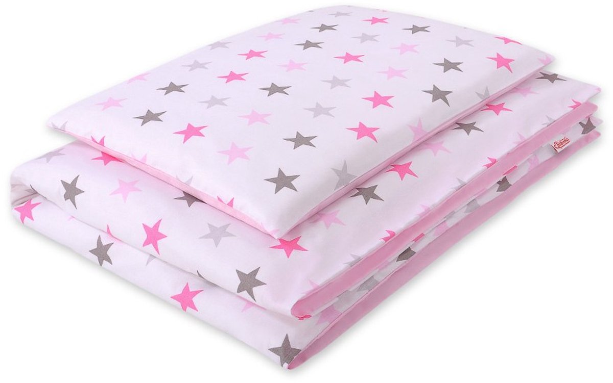 Kinderbeddengoed 2-delig 100x135 cm - Sterren Grijs/Roze