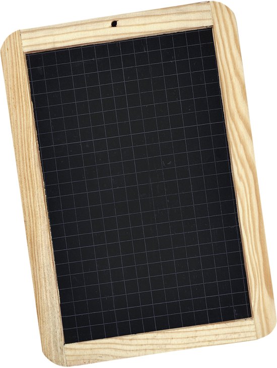 Zwarte lei met roosterprint en houten frame.