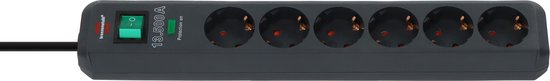 Parafoudre Brennenstuhl Eco-Line avec 6 contacts / noir - 1,5 mètre