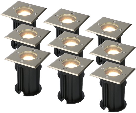HOFTRONIC 9x HOFTRONIC Ramsay - Grondspot - RVS - IP67 waterdicht - 4000K Neutraal wit - Dimbaar - ook geschikt als padverlichting en vlonderverlichting