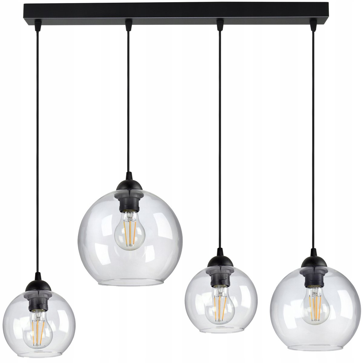 Moderne Hanglamp met Glazen Bollen - Zwart/Transparant - E27